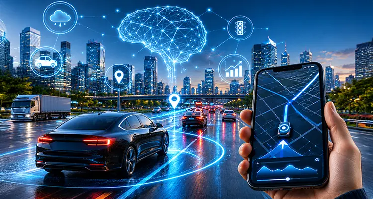 This image highlights how Uber uses AI technology for accurate arrival time prediction and smarter transportation services. It demonstrates how AI and data analytics can improve route planning, estimated arrival times, and the overall rider experience.