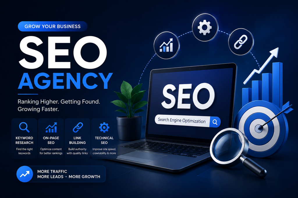 SEO Agency — This image represents professional search engine optimization services focused on improving website rankings, increasing organic traffic, generating leads, and driving business growth through keyword research, on-page SEO, link building, and technical SEO.